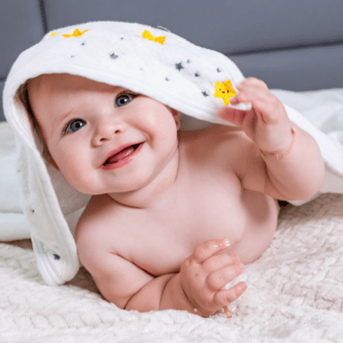 Primo Passi Baby Hooded Terry Bath Towel with Apron Neck Strap, 40x40 White