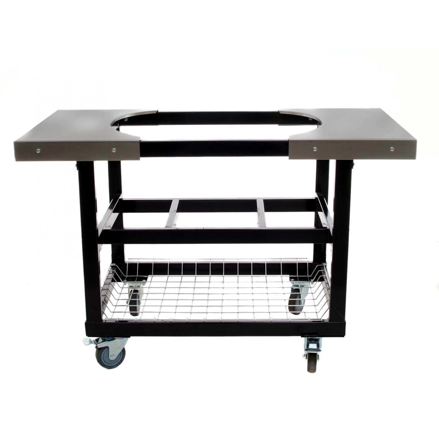 Primo Black Steel Cart with Stainless Steel Side Tables for Oval Junior Grill