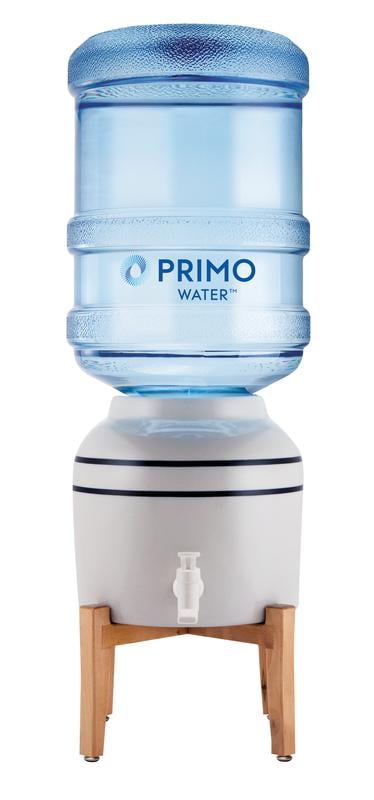 Primo White Ceramic Tabletop Water Dispenser with Wooden Stand
