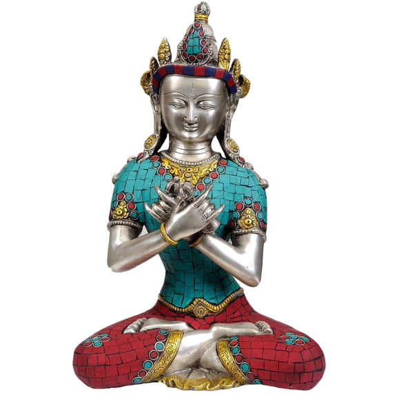 13" Brass Vajradhara Primordial Buddha Statue Vajra Humkara Mudra - Tibetan Buddhist Inlay Meditation Decor