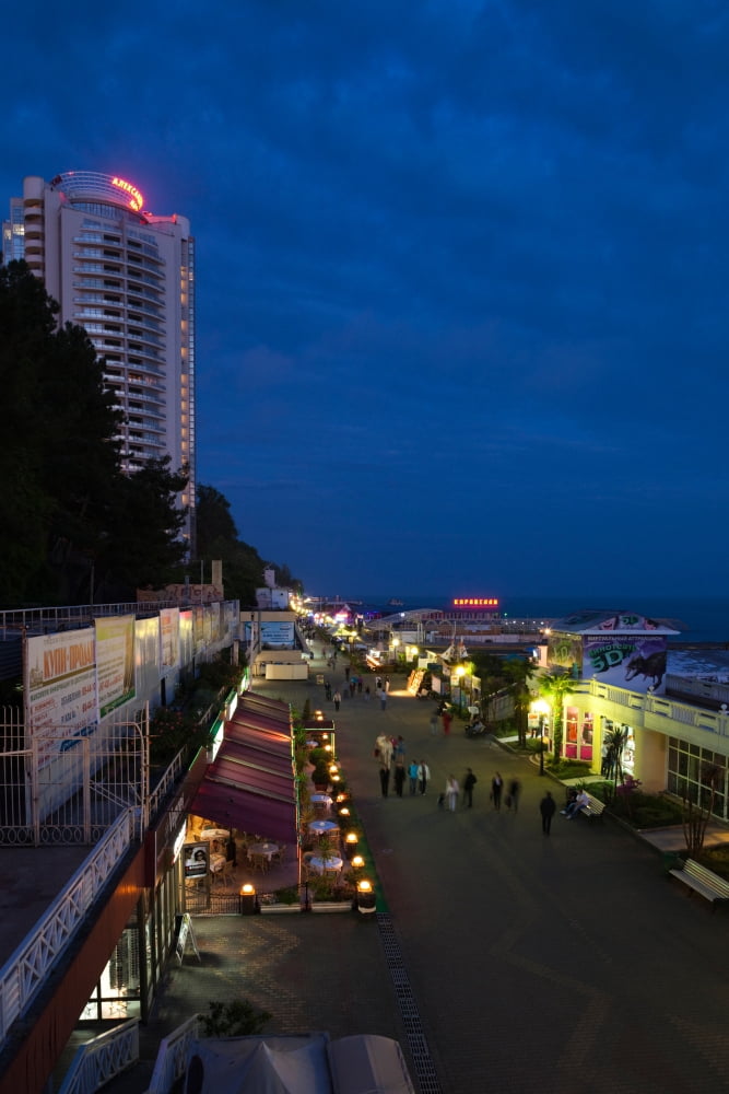 Primorskaya Street and Alexandria Lighthouse tower Lighthouse Beach Sochi Black Sea Coast Krasnodar Krai Russia Canvas Art - Panoramic Images (27 x 9)