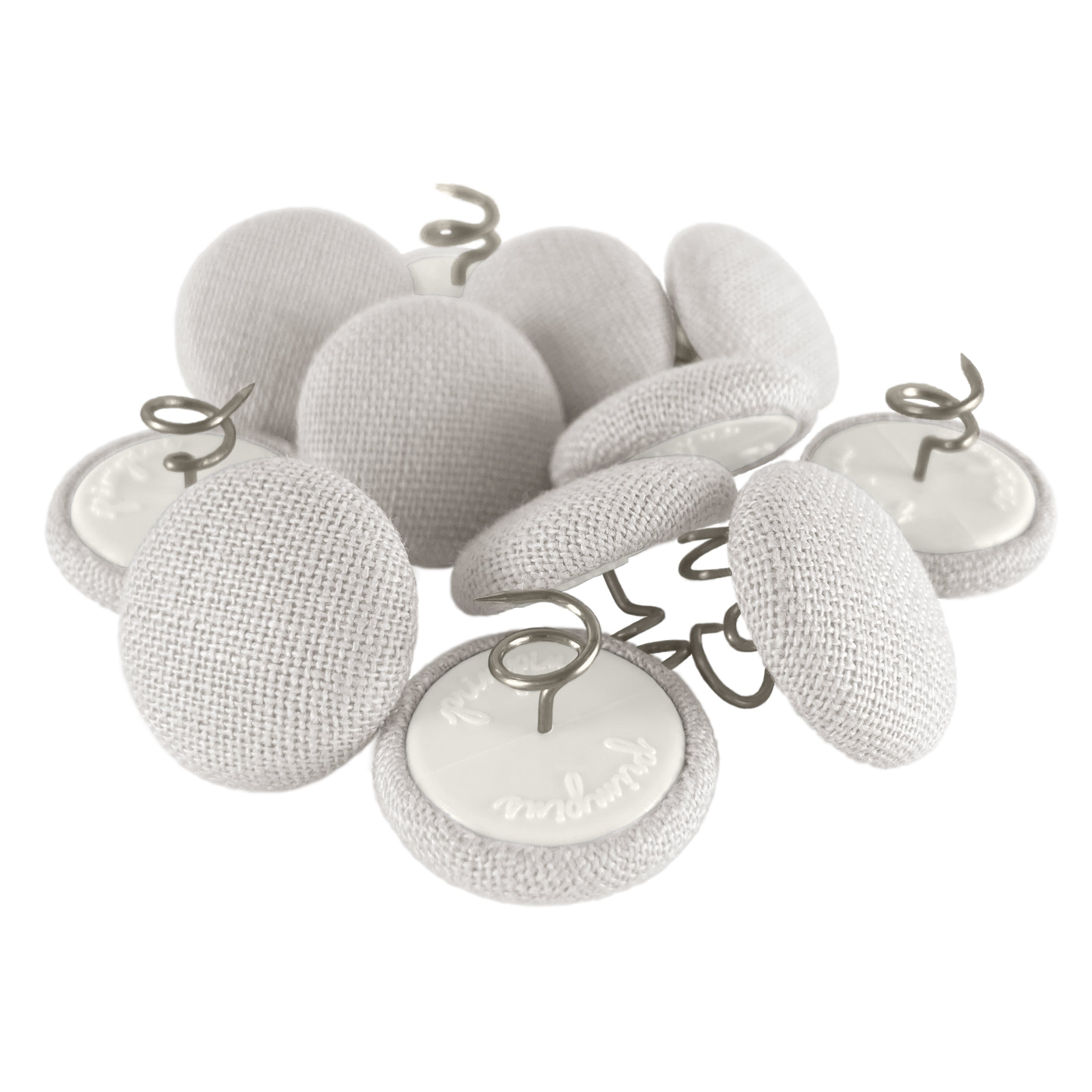 Primpins Upholstery Tacks - Fabric Covered Button Twist Pins - For Bed Skirts, Slipcovers, Armchair Caddies, Headliners (Set of 12, Light Grey)