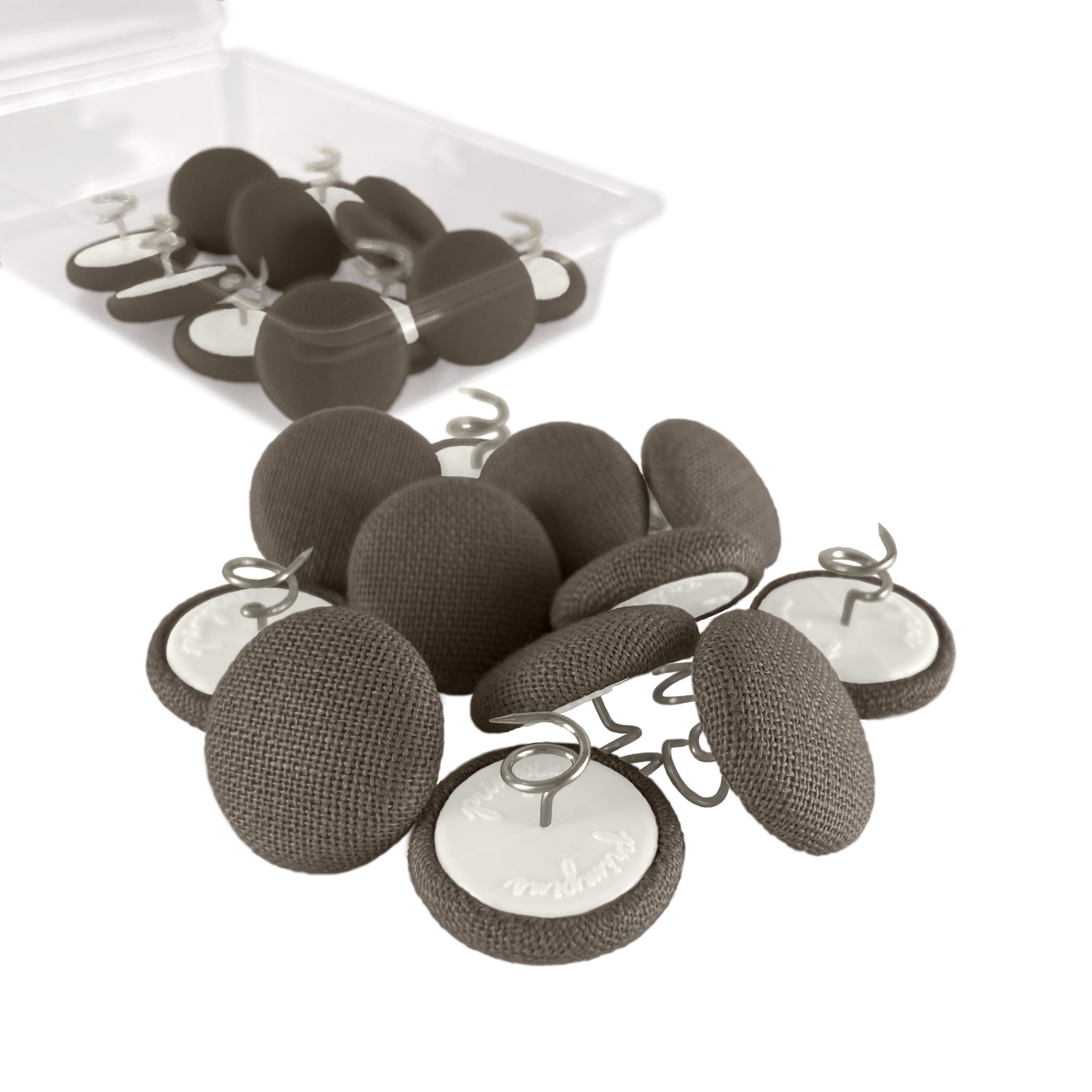 Primpins Upholstery Tacks - Fabric Covered Button Twist Pins - For Bed Skirts, Slipcovers, Armchair Caddies, Headliners (Set of 24, Ash Brown)
