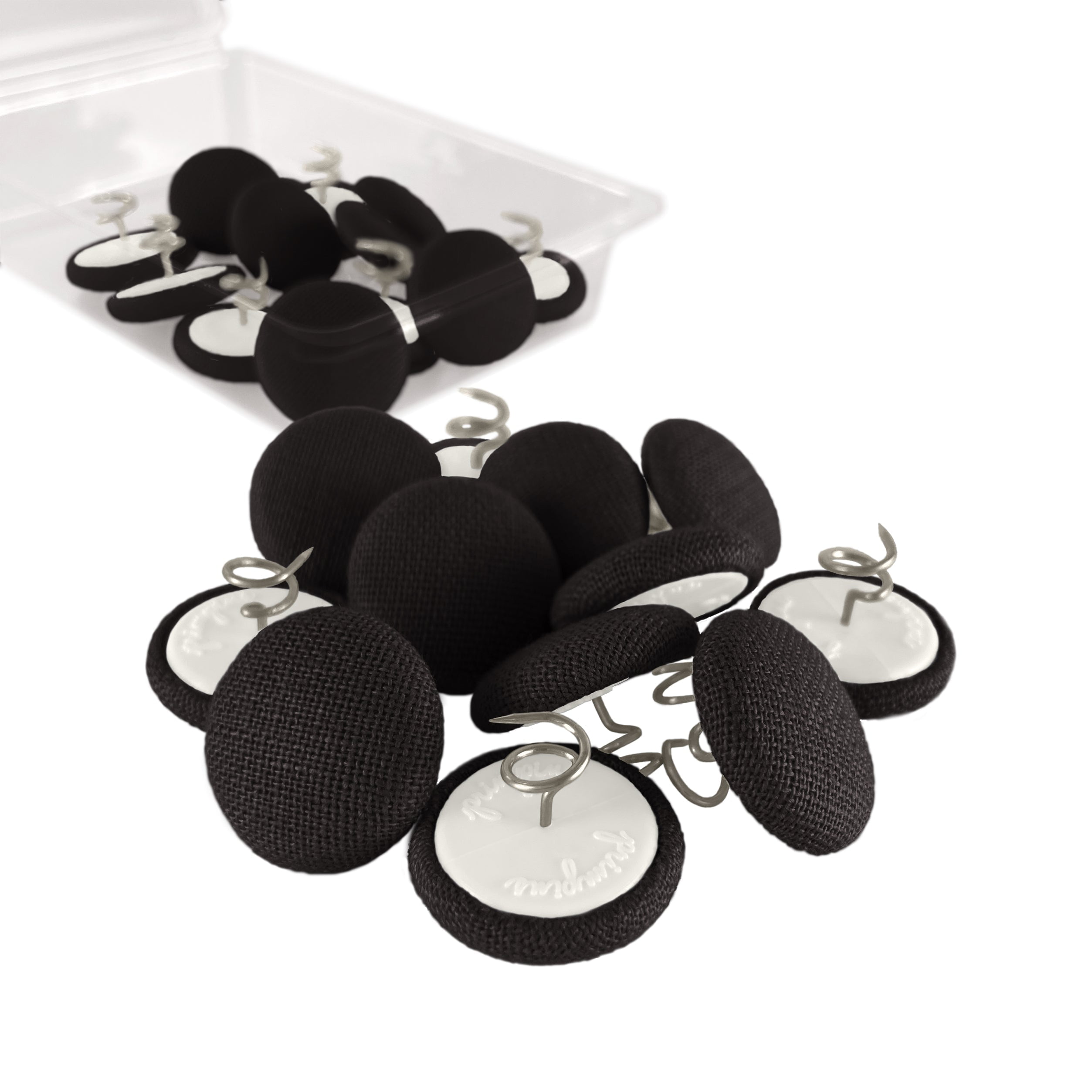 Primpins Upholstery Tacks - Fabric Covered Button Twist Pins - For Bed Skirts, Slipcovers, Armchair Caddies, Headliners (Set of 24, Black)