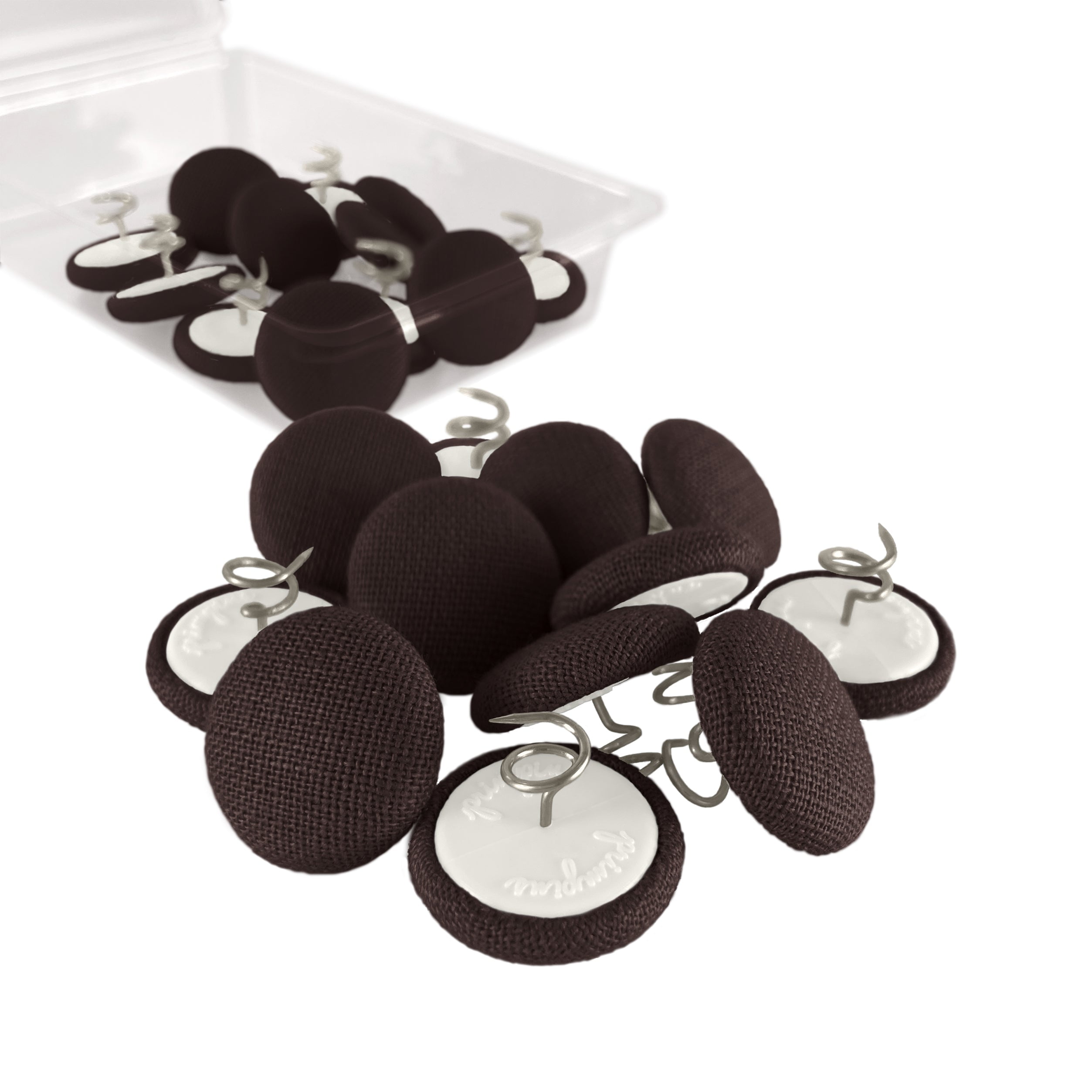 Primpins Upholstery Tacks - Fabric Covered Button Twist Pins - For Bed Skirts, Slipcovers, Armchair Caddies, Headliners (Set of 24, Brown)