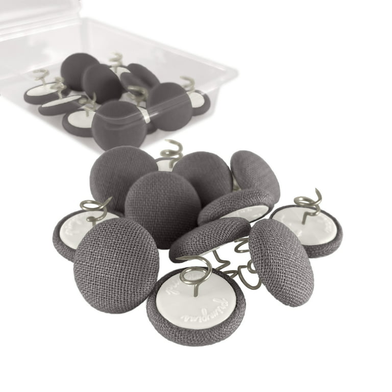 Primpins Upholstery Tacks - Fabric Covered Button Twist Pins - for Bed Skirts, Slipcovers, Armchair Caddies, Headliners (Set of 24, Dark Grey), Gray