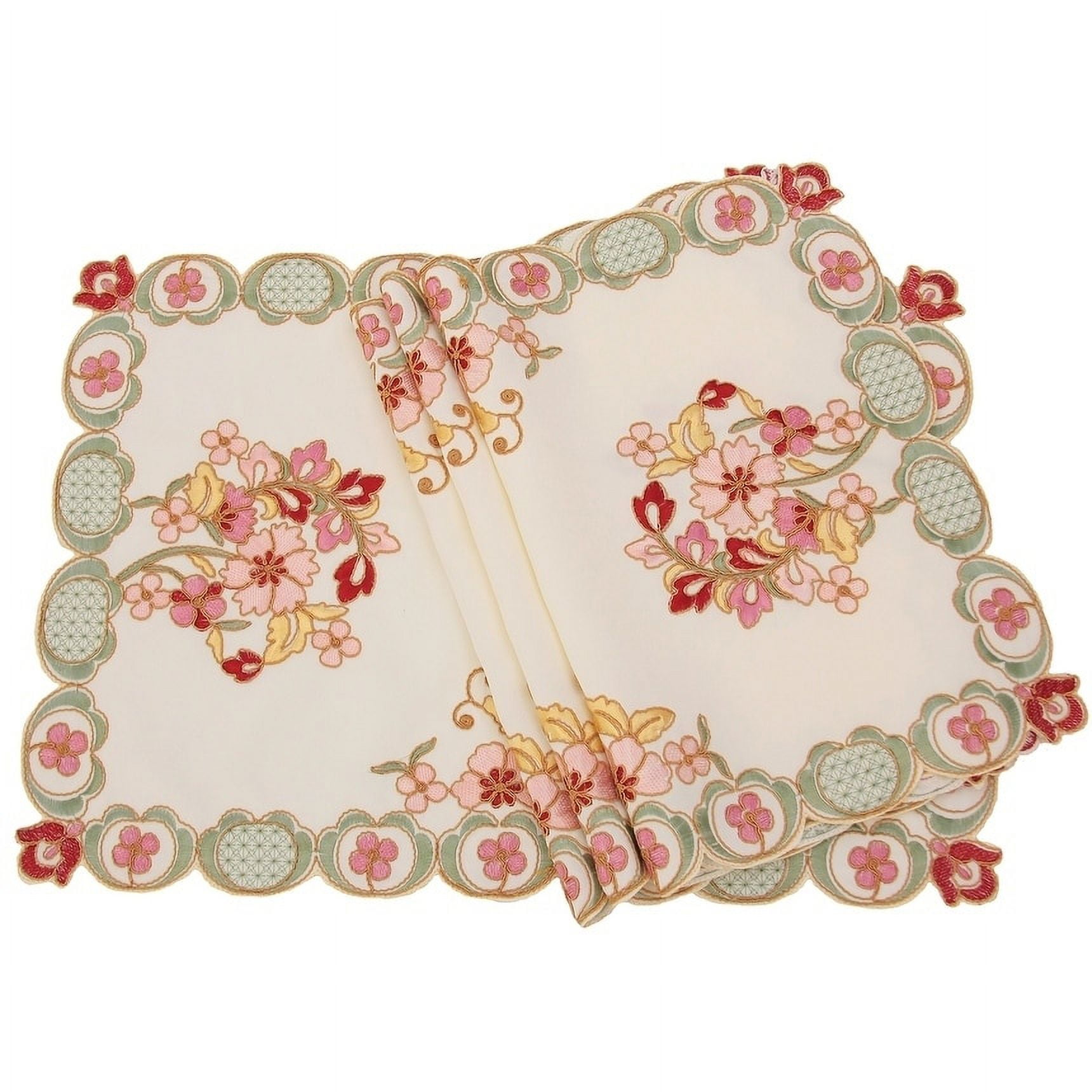 Primrose Embroidered Cutwork Placemats, 14 by 20Inch, Set of 4