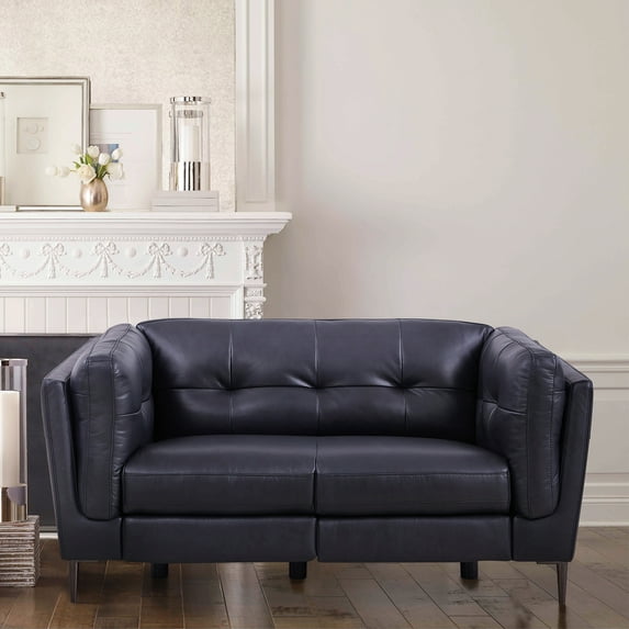 Primrose Navy Top Grain Leather Power Recliner Loveseat with USB