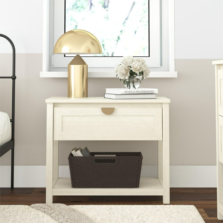 Primrose Wide 1 Drawer Nightstand with Open Shelf Ivory Oak