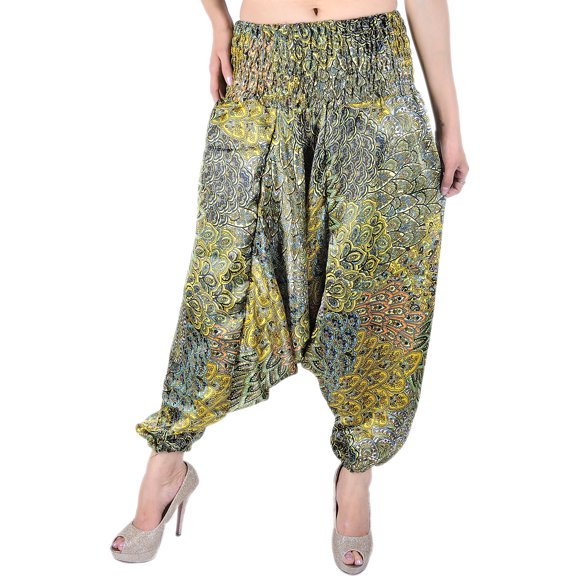 Primrose-Yellow and Green Printed Harem Trousers