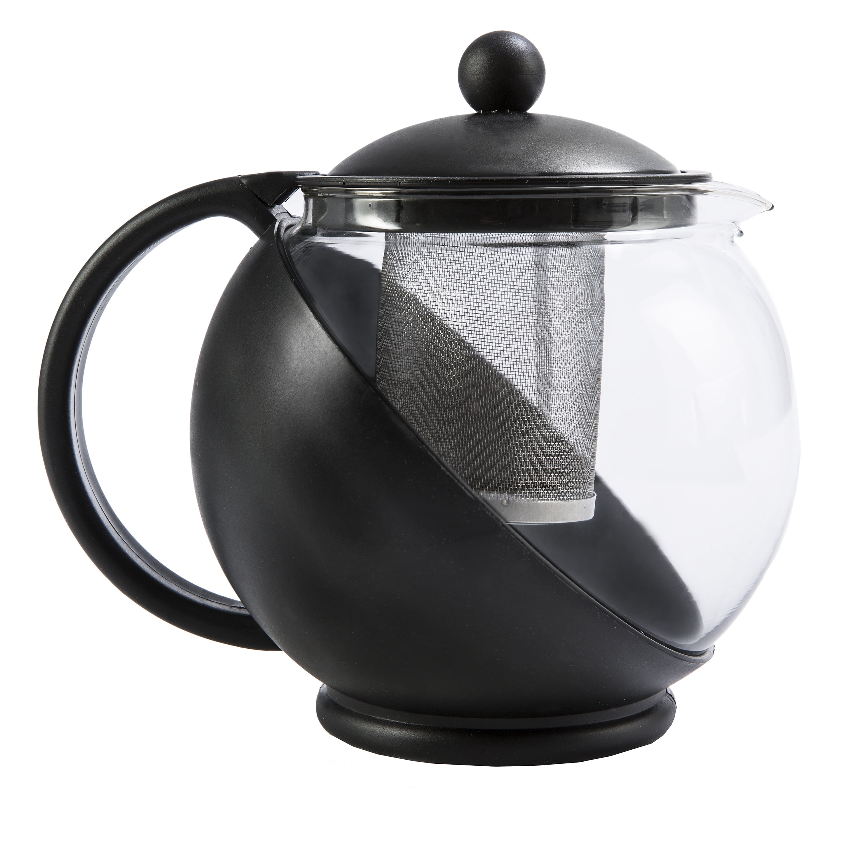 Winco GTP-25 25 oz. Black Plastic Teapot with Glass Liner and Removable  Stainless Steel Infuser Basket