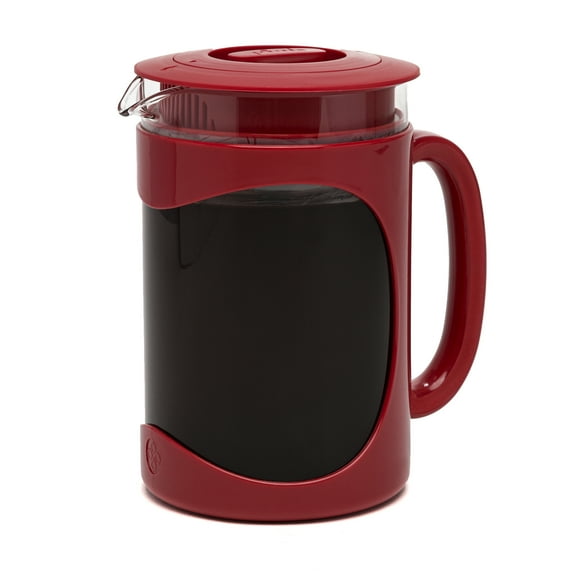 Primula Burke Deluxe Cold Brew Iced Coffee Maker, Comfort Grip Handle, Durable Glass Carafe, Removable Mesh Filter, Perfect 6 Cup Size, Dishwasher Safe, 1.6 Qt, Red