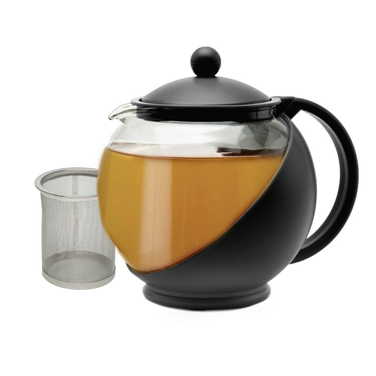 Steinzeit Design Tea Pot (44 oz) - Premium Ceramic Teapot with Infuser for  Loose Tea - Black Teapot Ceramic with Removable Strainer