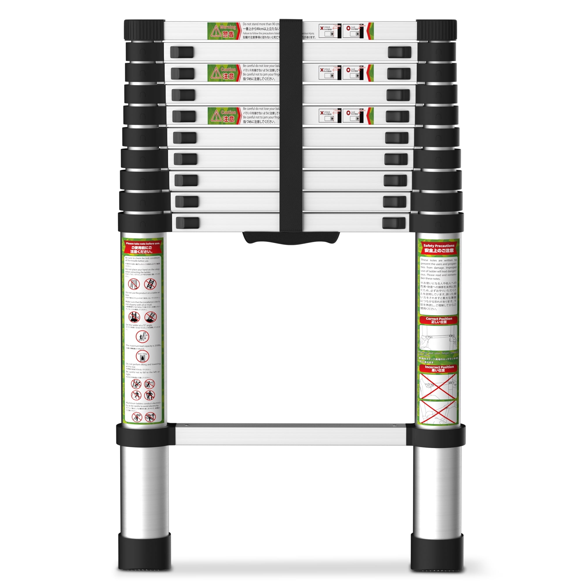 Removable Riser Ladder Primy 10.5 FT Telescoping Ladder, Aluminum One-button Retraction ...