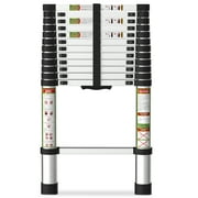 Primy 12.5 FT Telescoping Ladder, Aluminum One-button Retraction Collapsible Extension Ladder, 330 LBS Capacity with Non-slip Feet, Portable Multi-purpose Compact Ladder for Home, RV, Loft