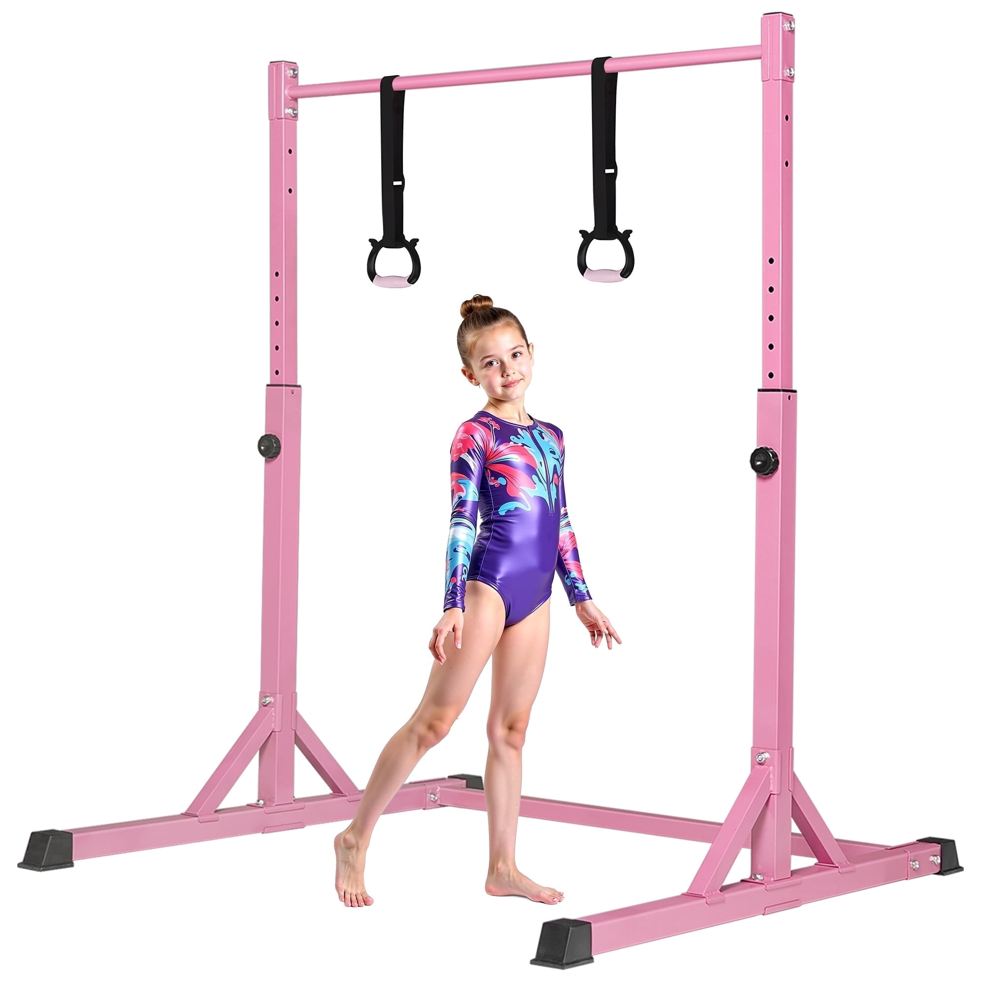 Primy 230LBS Gymnastics Bar for Kids, 39~61in Adjustable Height Steel Gymnastic Horizontal Bars, Stable Gymnastics Equipment Junior Training Bar for Home Using for Children