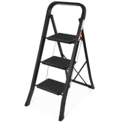 Primy 3 Step Ladder, Portable Folding Step Stool with Extra Wide Anti-Slip Pedal and Top Handrail, 350lbs Lightweight Sturdy Steel Ladders for Household Kitchen Office Outdoor