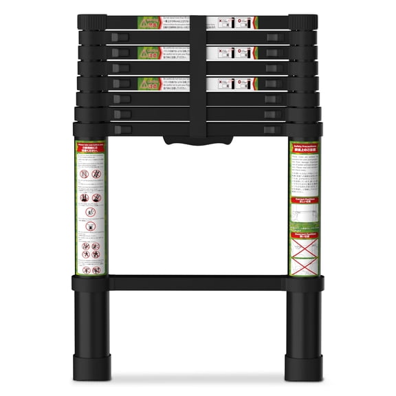 Primy 8.5 FT Telescoping Ladder, Aluminum One-button Retraction Collapsible Extension Ladder, 330 LBS Capacity with Non-slip Feet, Portable Multi-purpose Compact Ladder for Home, RV, Loft
