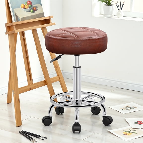 Primy Adjustable Rolling Stool with Wheels, PU Leather Small Office Chair with Foot Rest,Versatile Adjustable Swivel Stool for Tattoo Massage Salon Spa Teach Medical Facial Office Home Work Kitchen