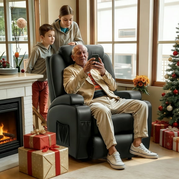 Primy Electric Lift Recliner Sofa with Massage/ Heating Function for Elderly, Dual Motors and Max 155° tilt, Single Sofa Home Theater Seat