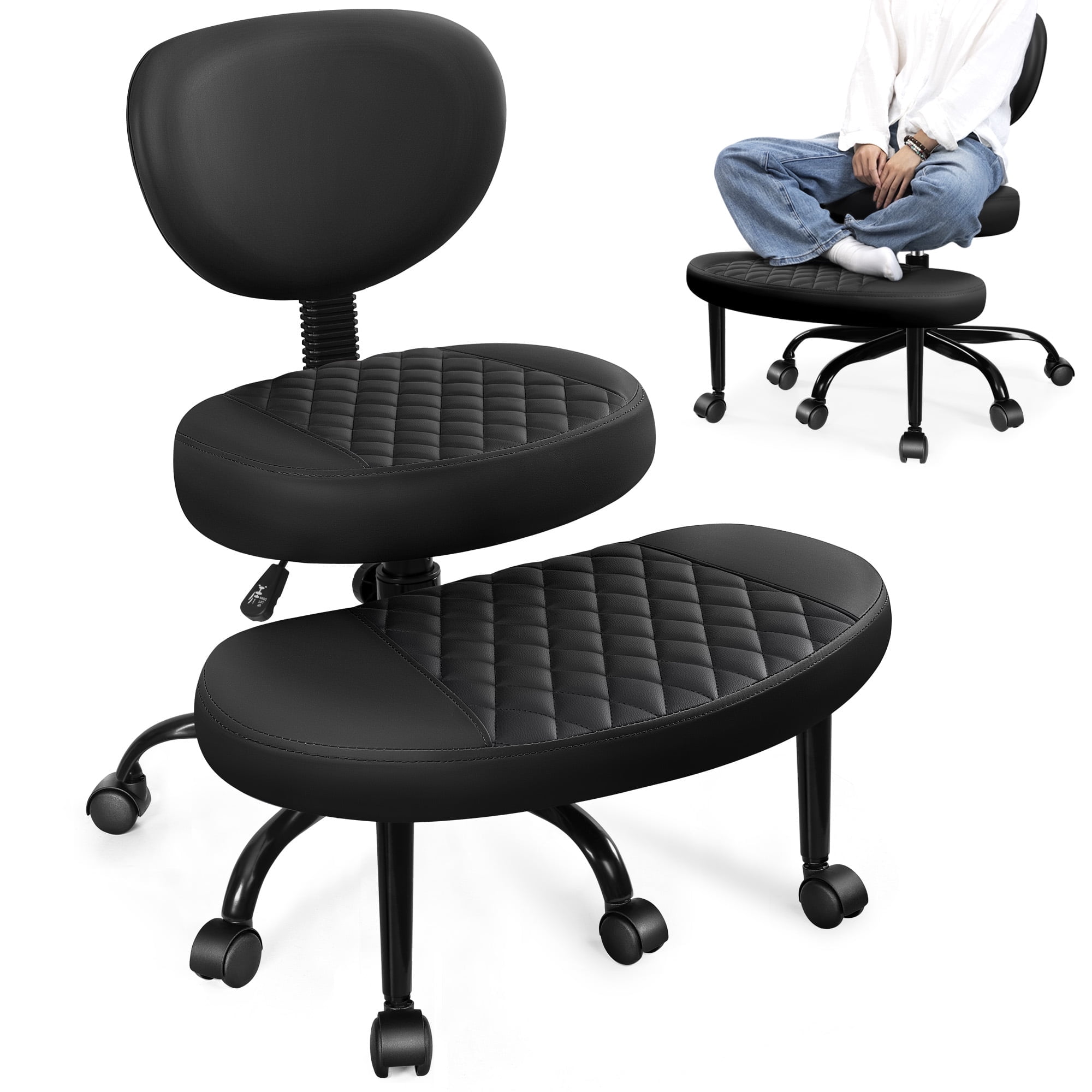 Primy Ergonomic Cross Legged Office Chair, ADHD Meditation Yoga Chair with Back Support, Adjustable Height Kneeling Chair for Adults with Wide Seat