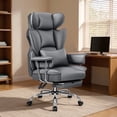 thumbnail image 1 of Primy High Back Office Chair, Big and Tall PU Leather Executive Chair with Footrest – Ergonomic Reclining Computer Desk Chair, High-Density Foam, Heavy Duty Swivel Rolling Chair, Gray, 1 of 9