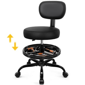 Primy Shop Stool with Wheels for Garage, Rolling Mechanics Chair with Backrest, Adjustable Height Heavy Duty Garage Stool with Footrest and Storage Tray, Swivel Task Chair for Workshop Kitchen Salon