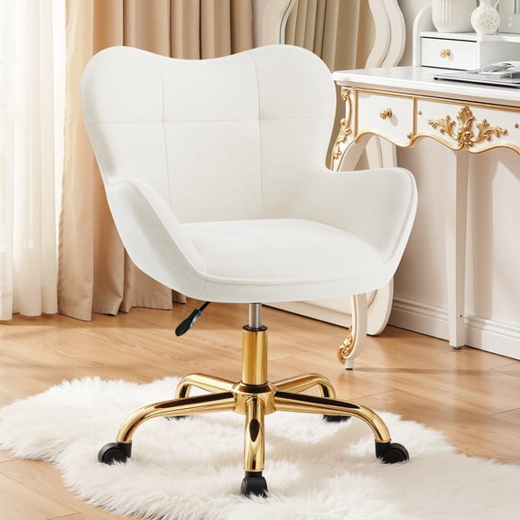 Primy Vanity Chair with Wheels, Home Office Chair Cute Makeup Desk Chairs Adjustable Height for Bedroom, Modern Accent Chair with Back