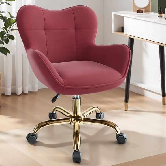 Primy Vanity Chair with Wheels, Home Office Chair Cute Makeup Desk Chairs Adjustable Height for Bedroom, Modern Accent Chair with Back