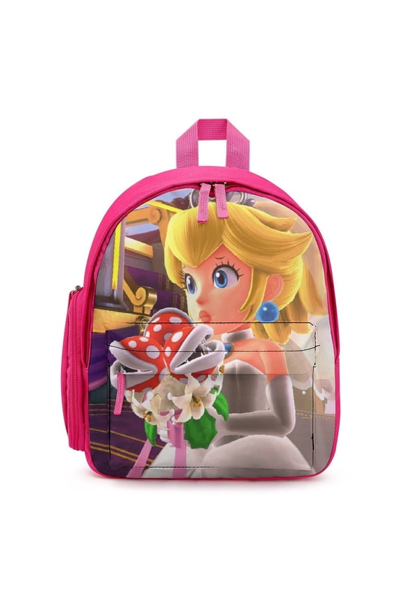 Prin-cess Cartoon Pe-ach Backpacks Bookbag Casual Daypack Backpacks for Travel Camping Hiking