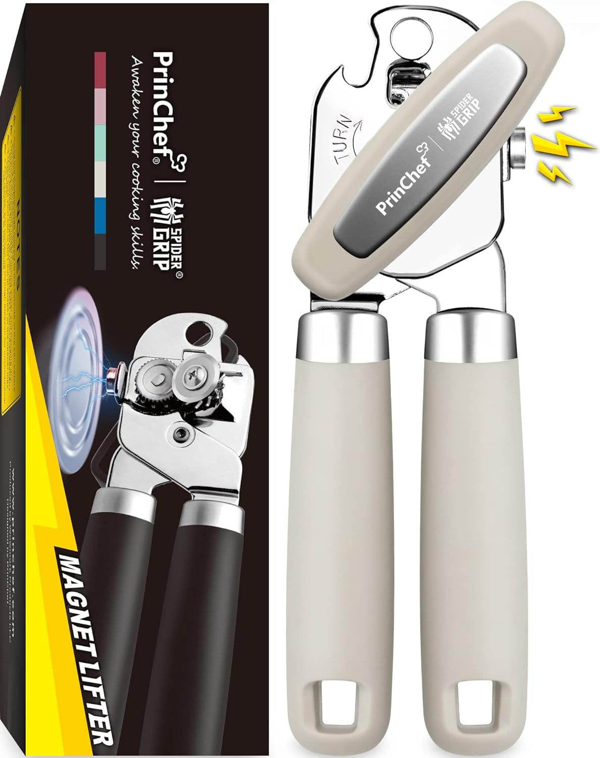 PrinChef Can Opener Manual, Can Tin Bottle Opener with Magnet - No-Trouble-Lid-Lift, Handheld Can Opener Smooth Edge with Sharp Blade, Heavy Duty and Easy to Use, for Seniors with Arthritis, White - Walmart.com