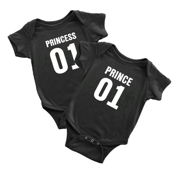 Prince 01 Princess 01 Baby Bodysuit Baby wins Clothes Jumpsuit (Black, 0-3M)