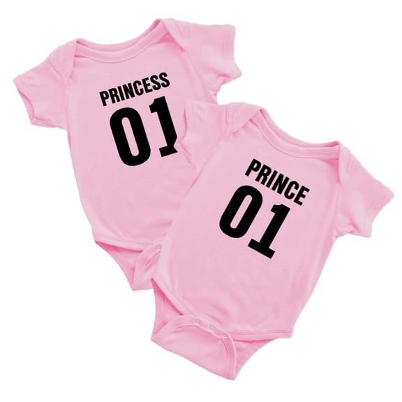 Prince 01 Princess 01 Baby Bodysuit Baby wins Clothes Jumpsuit (Pink, 12-18M)