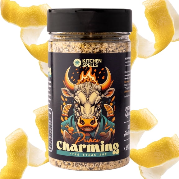 Prince Charming Fine Steak Rub - Fine Blend of Spices Infused With Zesty Lemon, Aromatic Garlic & Onion - For Amazing Beef Steaks - Meat Seasoning & Spice Dry Rub - Large Jar - 200 G