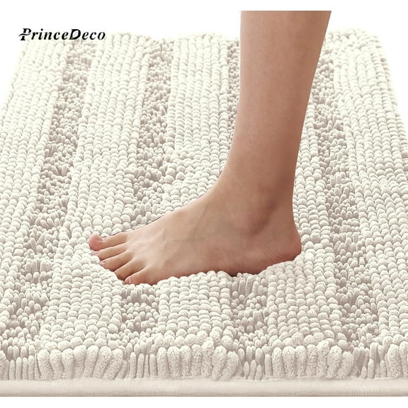Prince Deco Bathroom Rugs Bath Rugs for Bathroom Non Slip Bath Mats Extra Thick Chenille Striped Rug Absorbent Soft Shaggy Washable Dry Fast Bath Mats for Bathroom Floor
