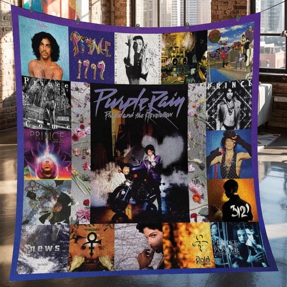 Prince Flannel Blanket, Purple Rain Motorcycle Album Collage Graphic Throw Blanket