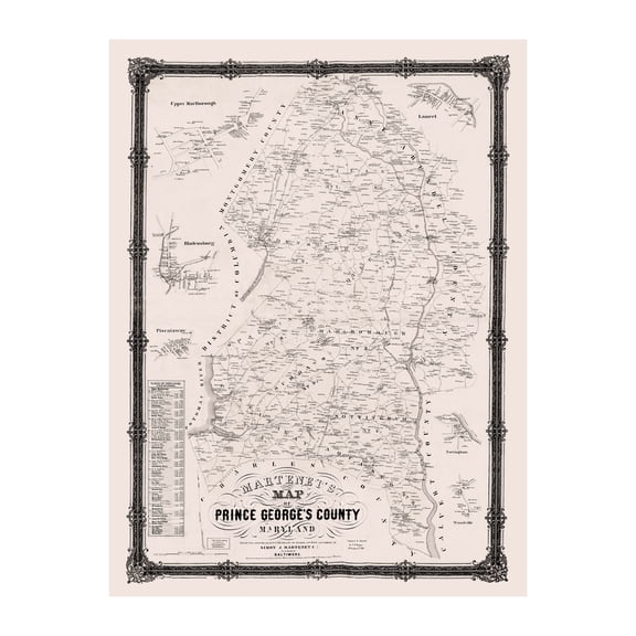 Prince George County Maryland Art, 1861 Vintage Map of Prince George County MD History Wall Decor Gift, Old Prince George County MD Map - 18" x 24" Unframed Print
