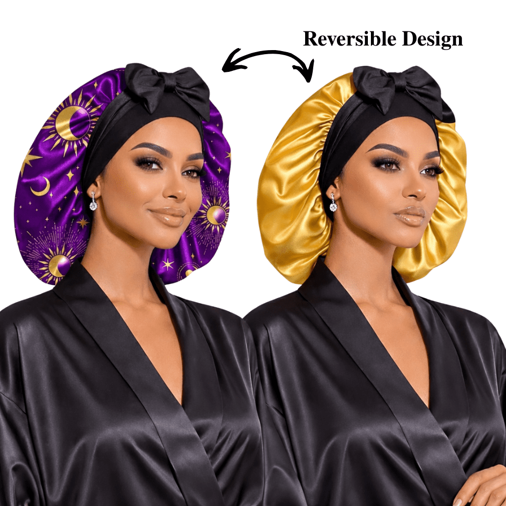 Prince Hair Company Large Silk Infused Satin Bonnet, Reversible Celestial Sleep Cap for Long Hair