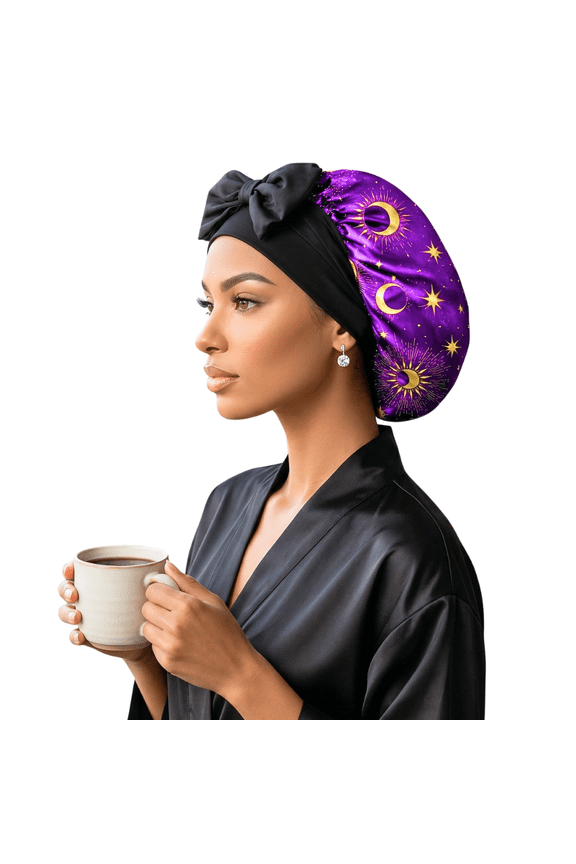Reversible Silk Infused Satin Hair Bonnet, Purple Celestial, Small