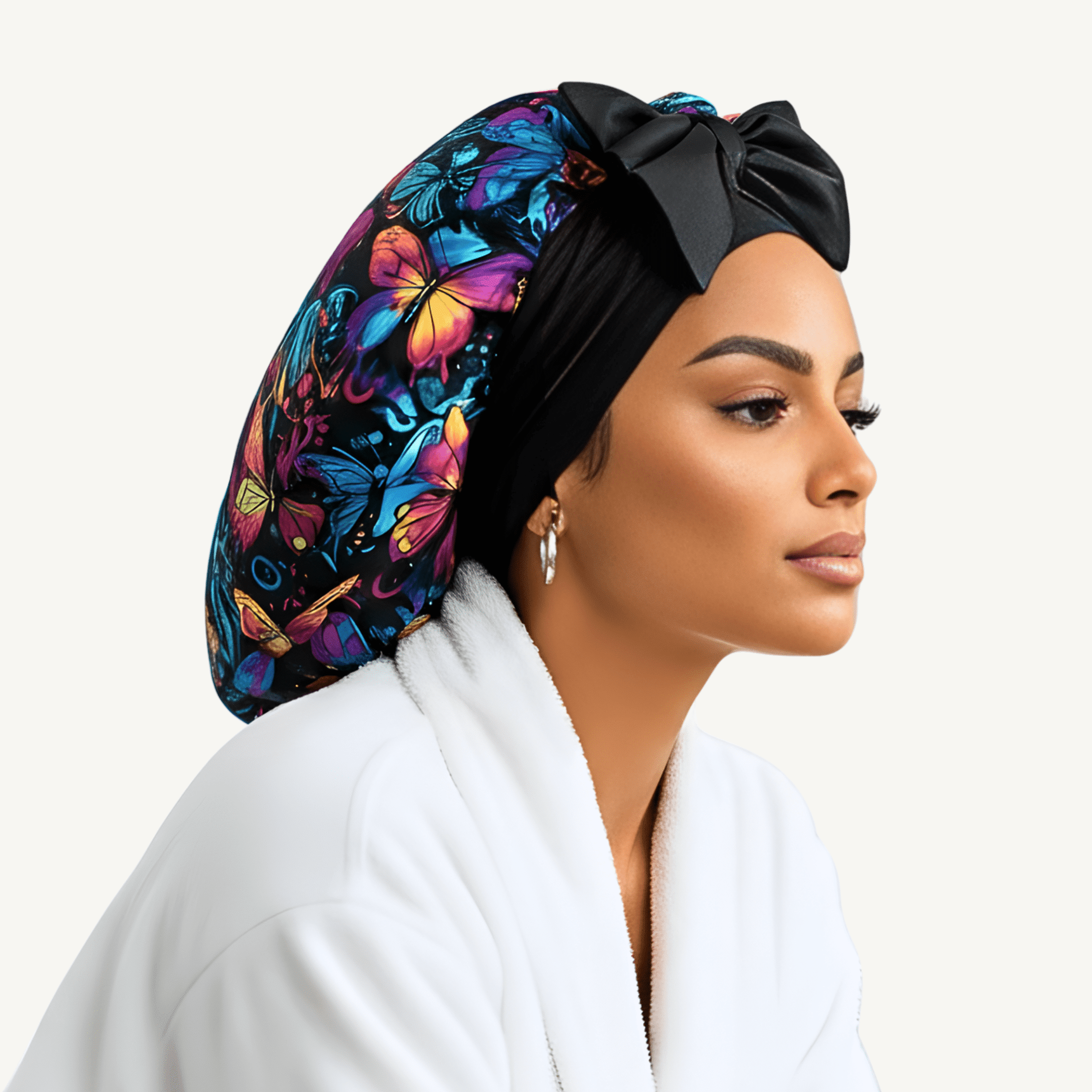 Prince Hair Company XL Premium Charmeuse Silk Sleep Bonnet for Women in Graffiti Butterfly Print