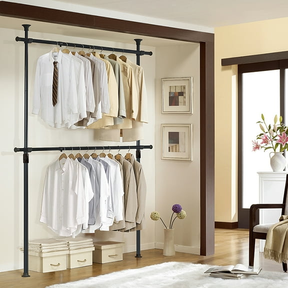 Prince Hanger, Black One-Touch Adjustable 2Tier Hanger | Clothing Rack
