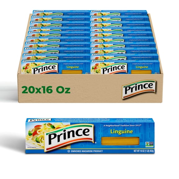 Prince Linguine Pasta Classic Italian Pasta for Rich Sauces (20-Pack, 16 oz Each) Long, flat pasta noodles perfect for pairing with creamy Alfredo, tomato-based sauces, or seafood dishes.