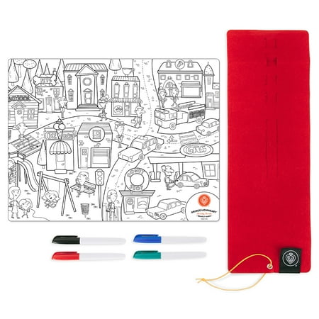 Prince Lionheart Color and Draw Reusable Silicone Placemat with Markers and Travel Sleeve, City