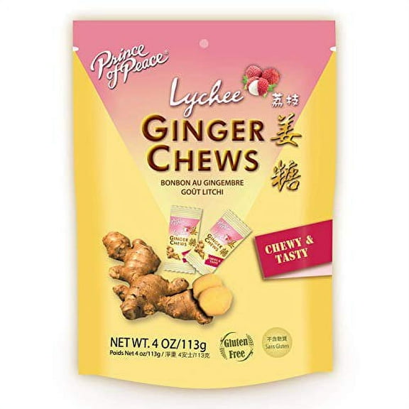 Prince Of Peace - Ginger Candy Chews with Lychee - 4 oz. (Pack of 3)