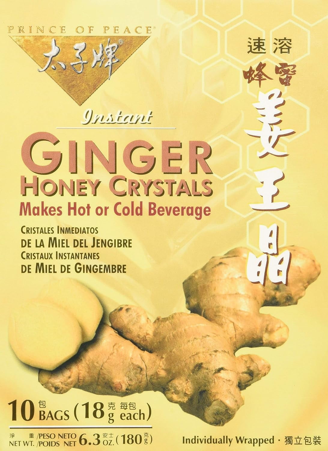 Prince Of Peace Ginger Honey Instant Crystal Tea 10 bags per pack 6 packs per case