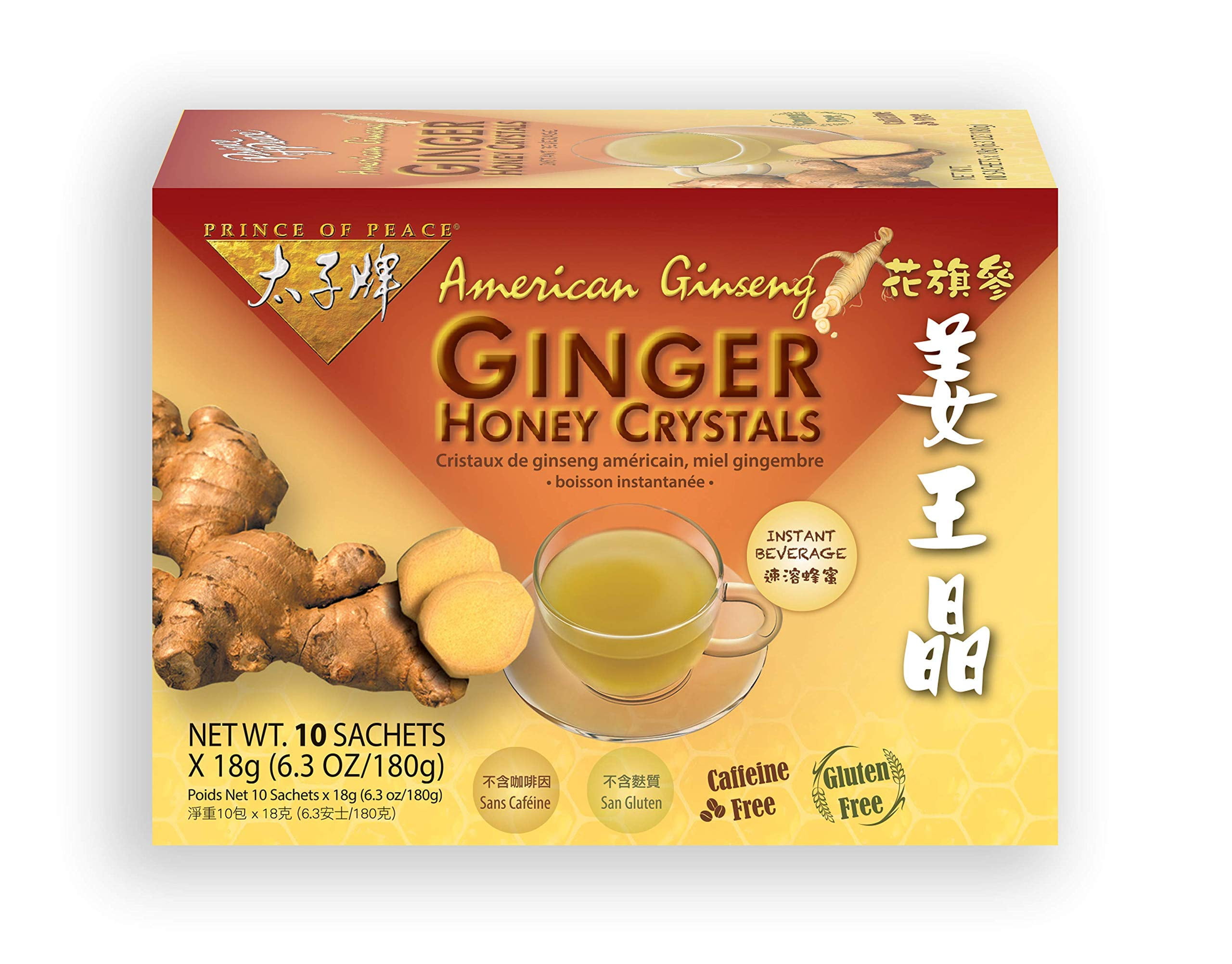 Prince Of Peace Instant American Ginseng Ginger Honey Crystals, 10