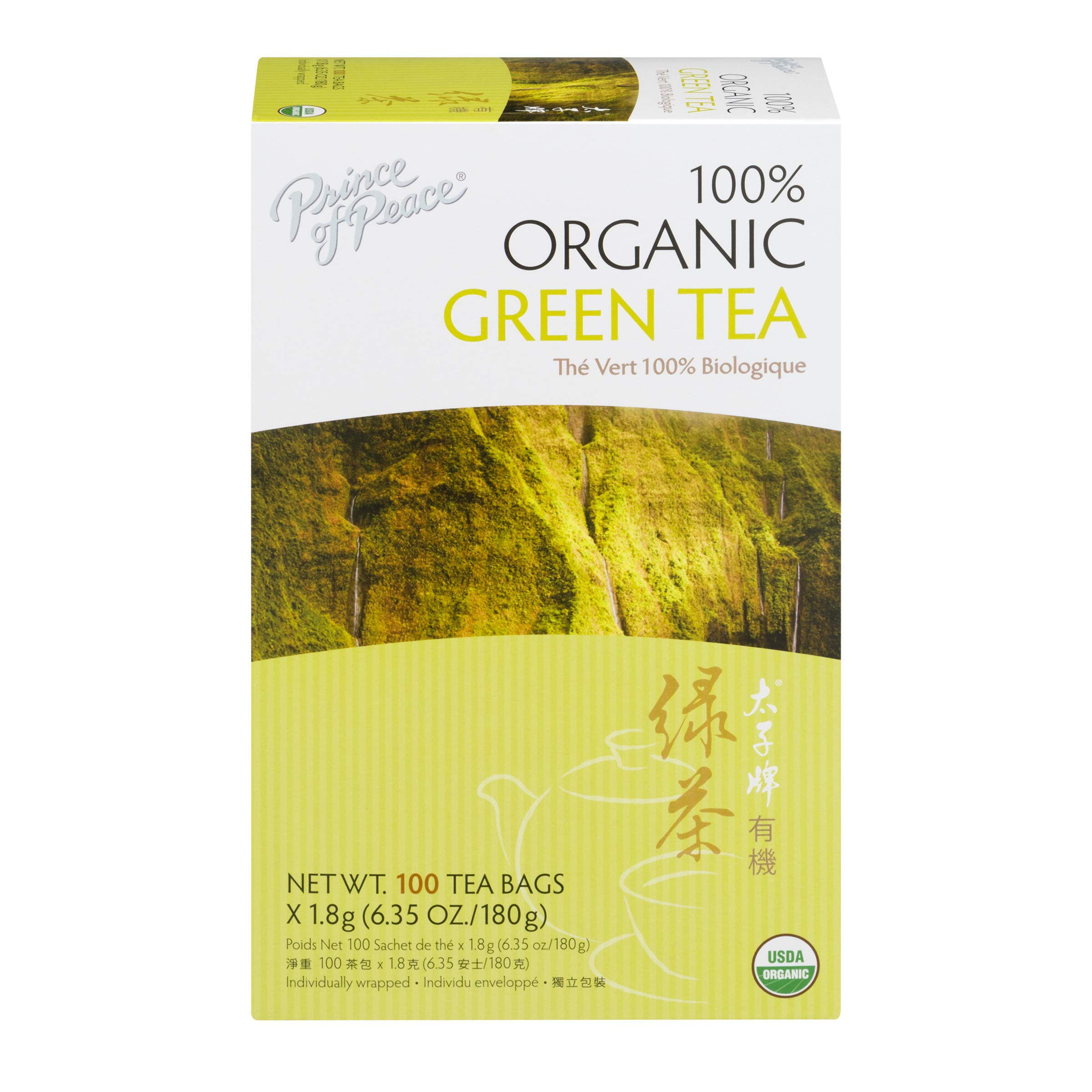 Prince Of Peace Organic Green Tea - 100 bags per pack -- 6 packs per case.