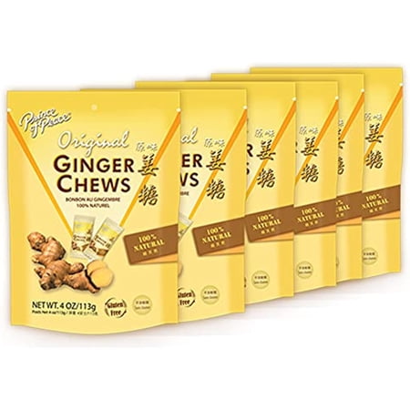 Prince Of Peace Original Ginger Chews, 4 Oz. – Candied Ginger – Candy Pack – Ginger Chews Candy – Natural Candy – Ginger Candy For Nausea - 6 Pack