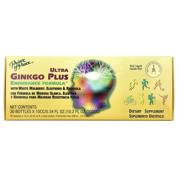 Prince of Peace Ultra Ginkgo Plus, 30 Bottles, 0.34 fl. oz. Each – Brain Boost Supplement – Support for Active