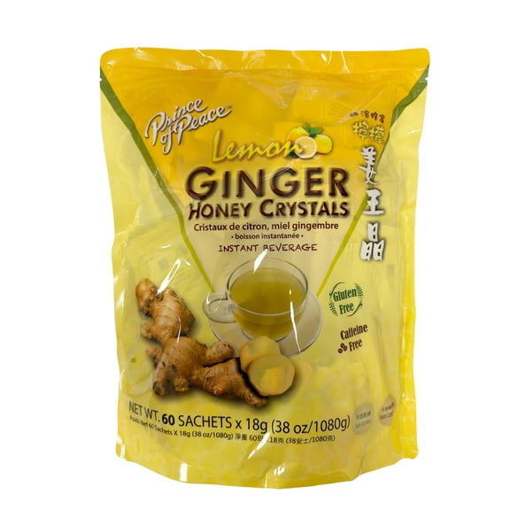 Prince of Peace Instant Ginger Honey Crystals with Lemon, 60 Sachets – Instant Hot or Cold Beverage – Easy to Brew – Drink Like a Tea – Caffeine and Gluten Free – Real Ginger